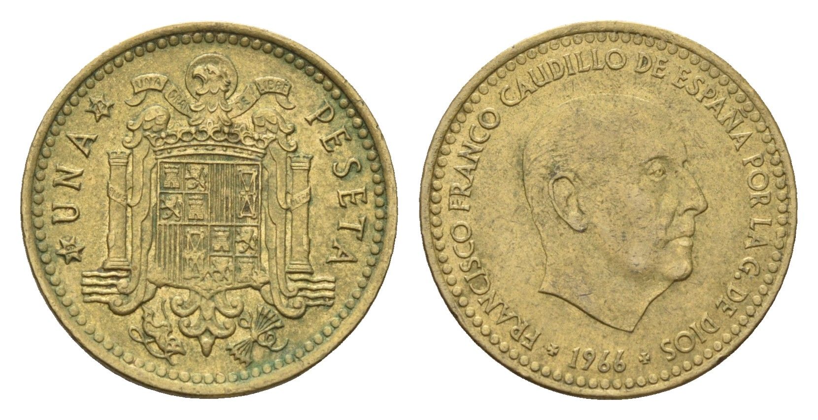 Испания 1 песета 1966 (73) Франсиско Франко (1939-1975) KM 796 алюминиевая бронза 4684-1048