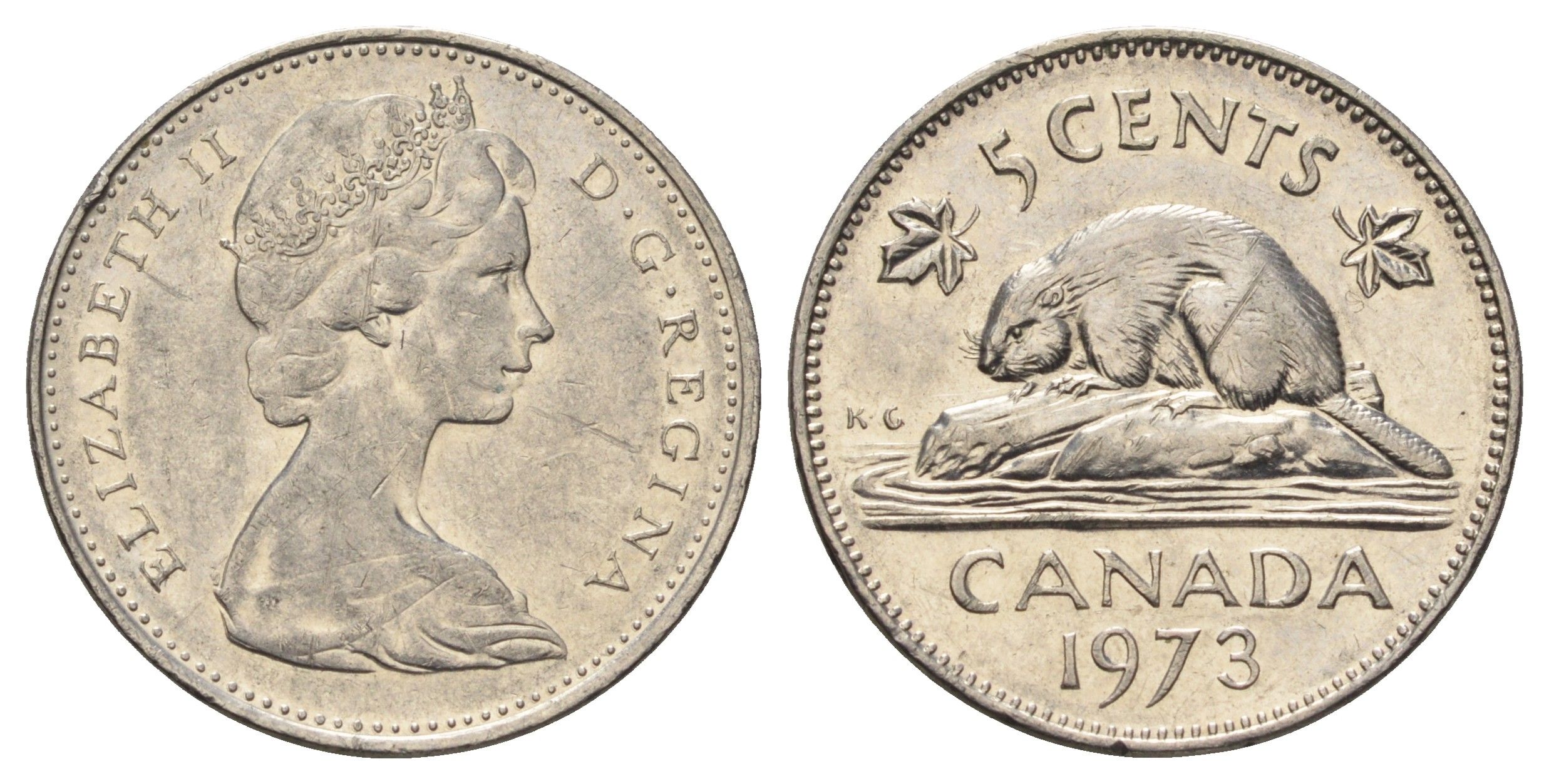 Канада 5 центов 1973 Елизавета II (1952-2022), бобр KM 60.1 никель 4689-365