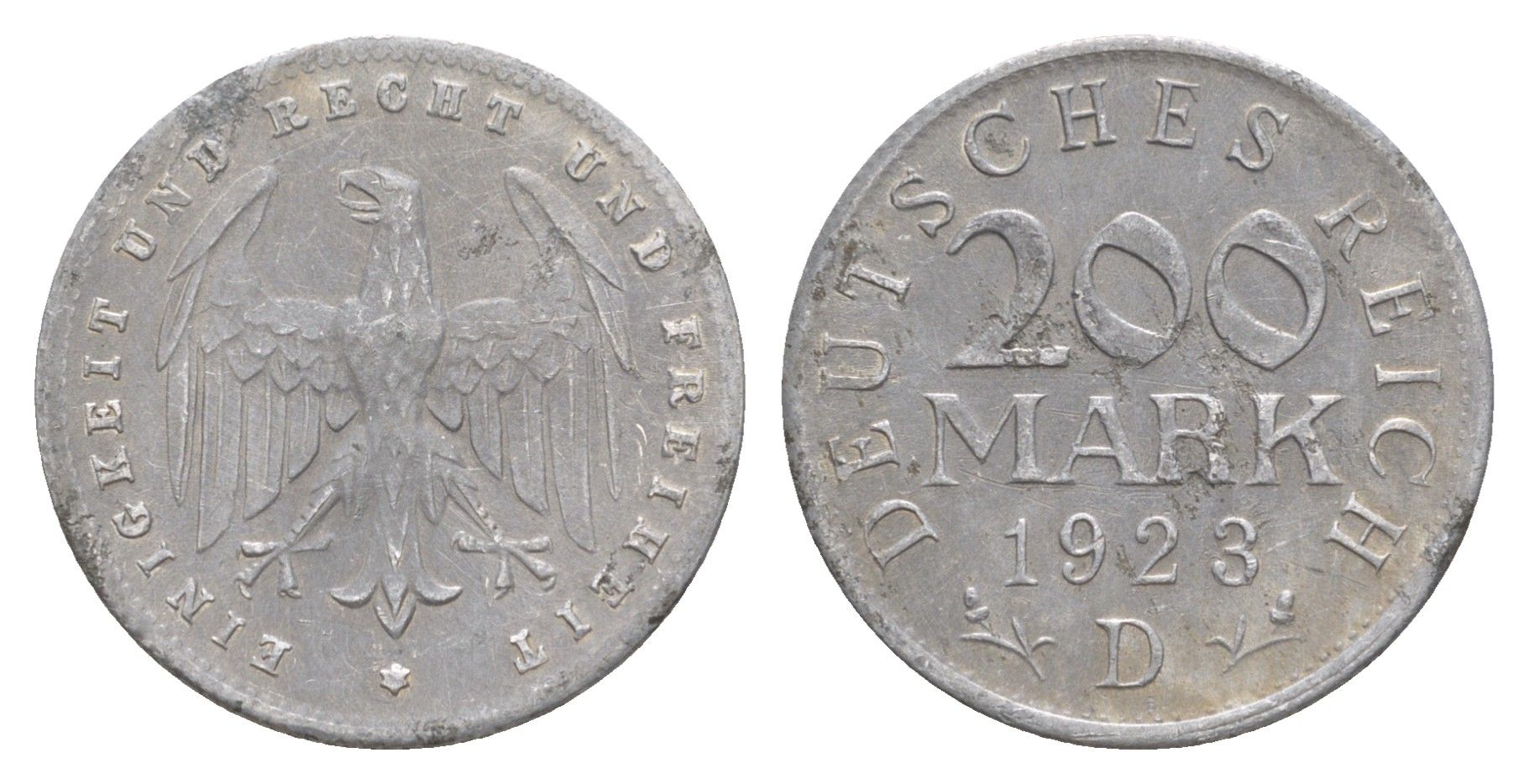 Германия 200 марок 1923 D KM 35, J. 304, Weege 22 алюминий 4638-947