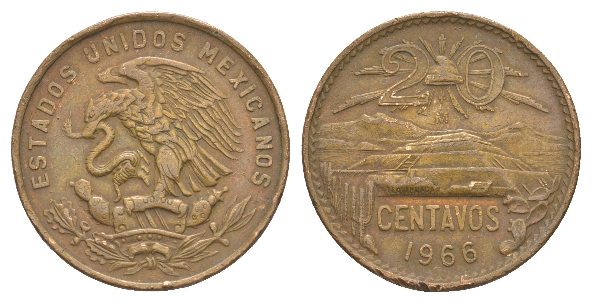 Мексика 20 сентаво 1966 KM 440 бронза 4650-1244