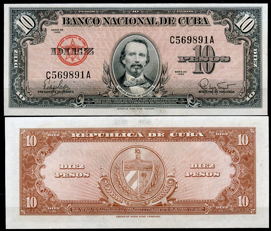 Куба 10 песо 1960 Карлос Мануэль Сеспедес Pick 79 b  бумага  UNC (пресс) 451-970-2