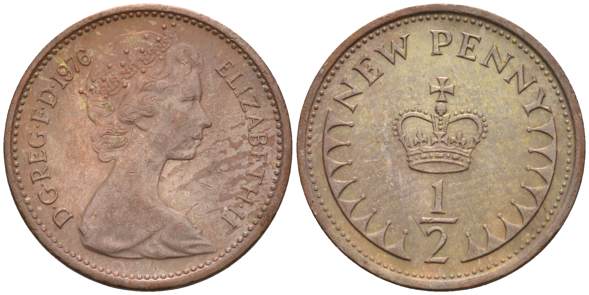 Великобритания 1/2 пенни 1976 Елизавета II (1952-2022) KM 914, Spink 4239 бронза 4588-1267