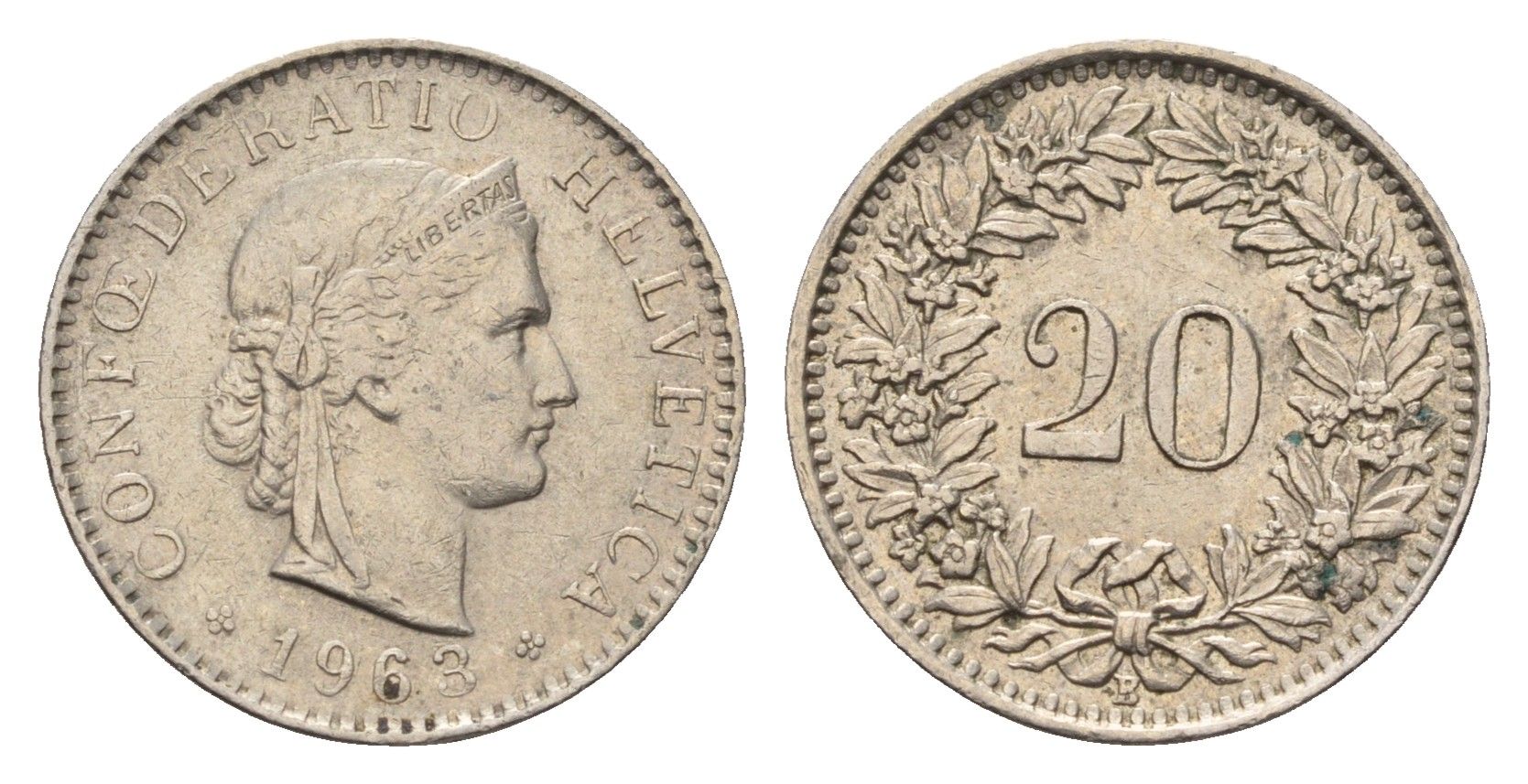 Швейцария 20 раппенов 1963 KM 29a медно-никель 4685-266