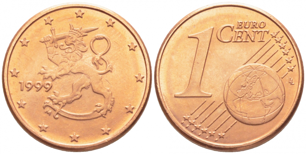 Финляндия 1 евроцент 1999 KM 98 сталь плакированная медью UNC 116-725