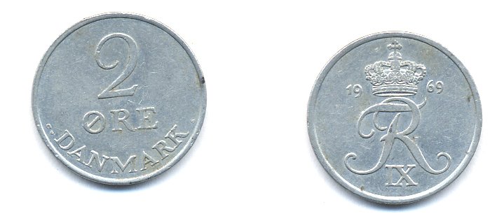 ДАНИЯ 2 ЭРЕ 1969 C; S, ФРЕДЕРИК IX (1947-1972) KM 840.2 цинк 23-1133