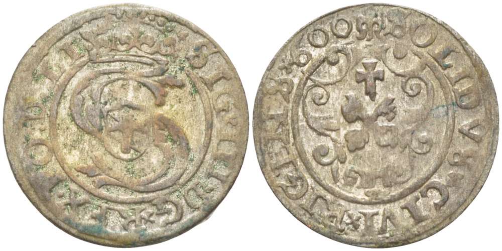 Рига 1 шиллинг (шеляг) 1600 Сигизмунд III (1587-1632), вес 1,02 гр. KM 5 серебро 1517-215