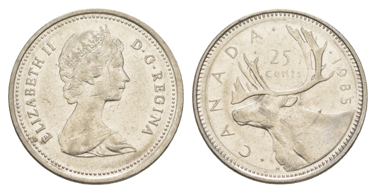 Канада 25 центов 1985 Елизавета II (1952-2022), олень KM 74 никель 4631-634