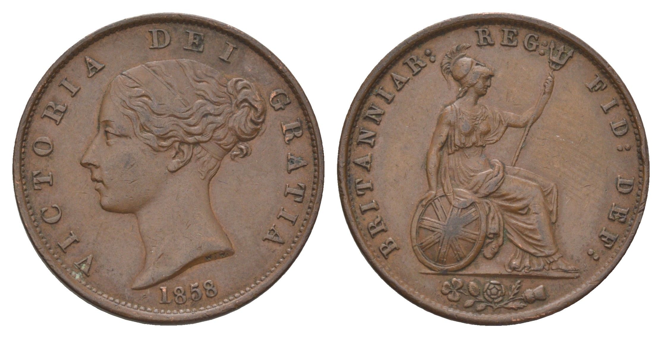 Великобритания 1/2 пенни 1858 Виктория (1837-1901) KM 726, Spink 3949 медь 3896-1044