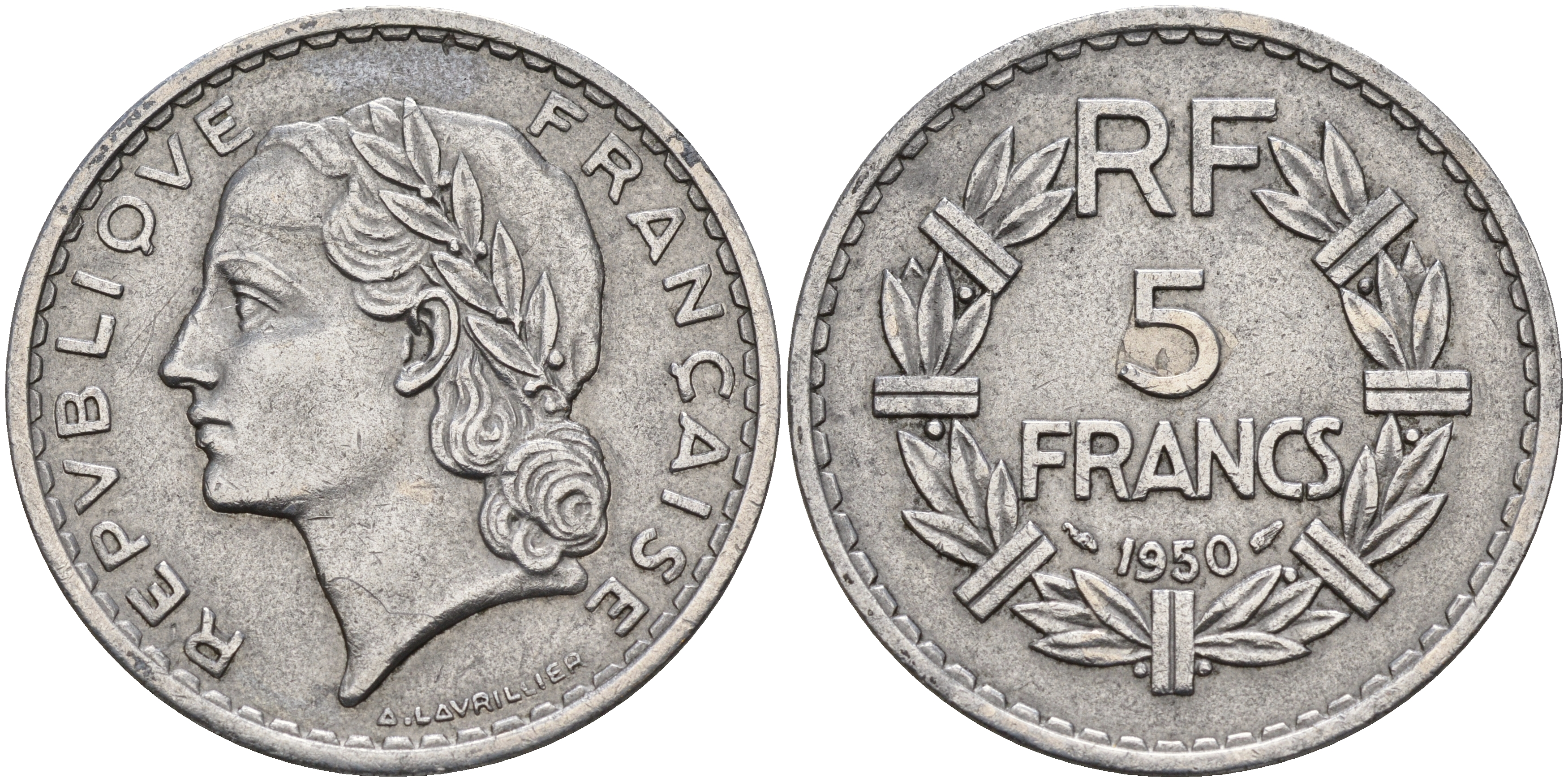 Франция 5 франков 1950  KM 888b.1 алюминий    4149-446