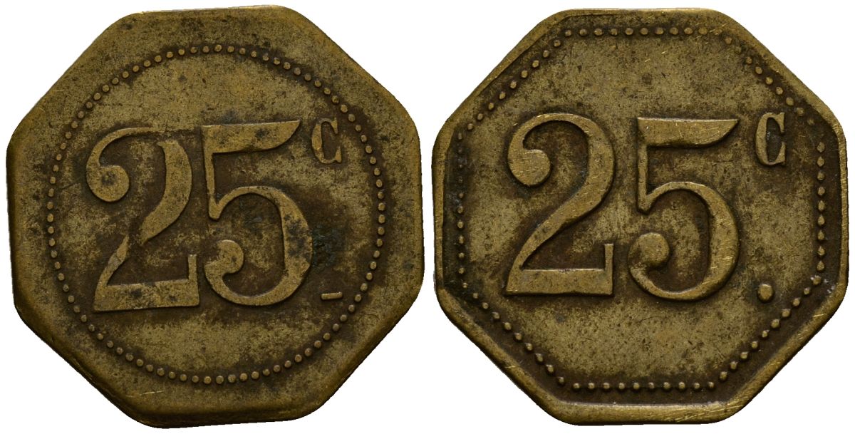 Франция 25 сантимов XIX-XX век ресторанный жетон латунь 4166-446