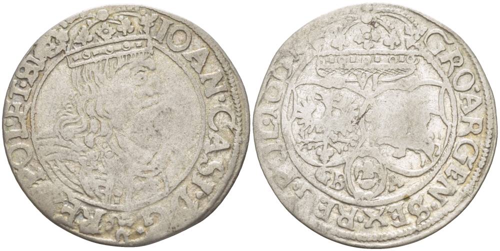 Польша 6 грошей (шостак) 1661 G-BA, Ян II Казимир (1648-1668), вес 2,75 гр., легенда (IOAN CASI) KM 91, Kopinski 169.2 серебро 1517-935