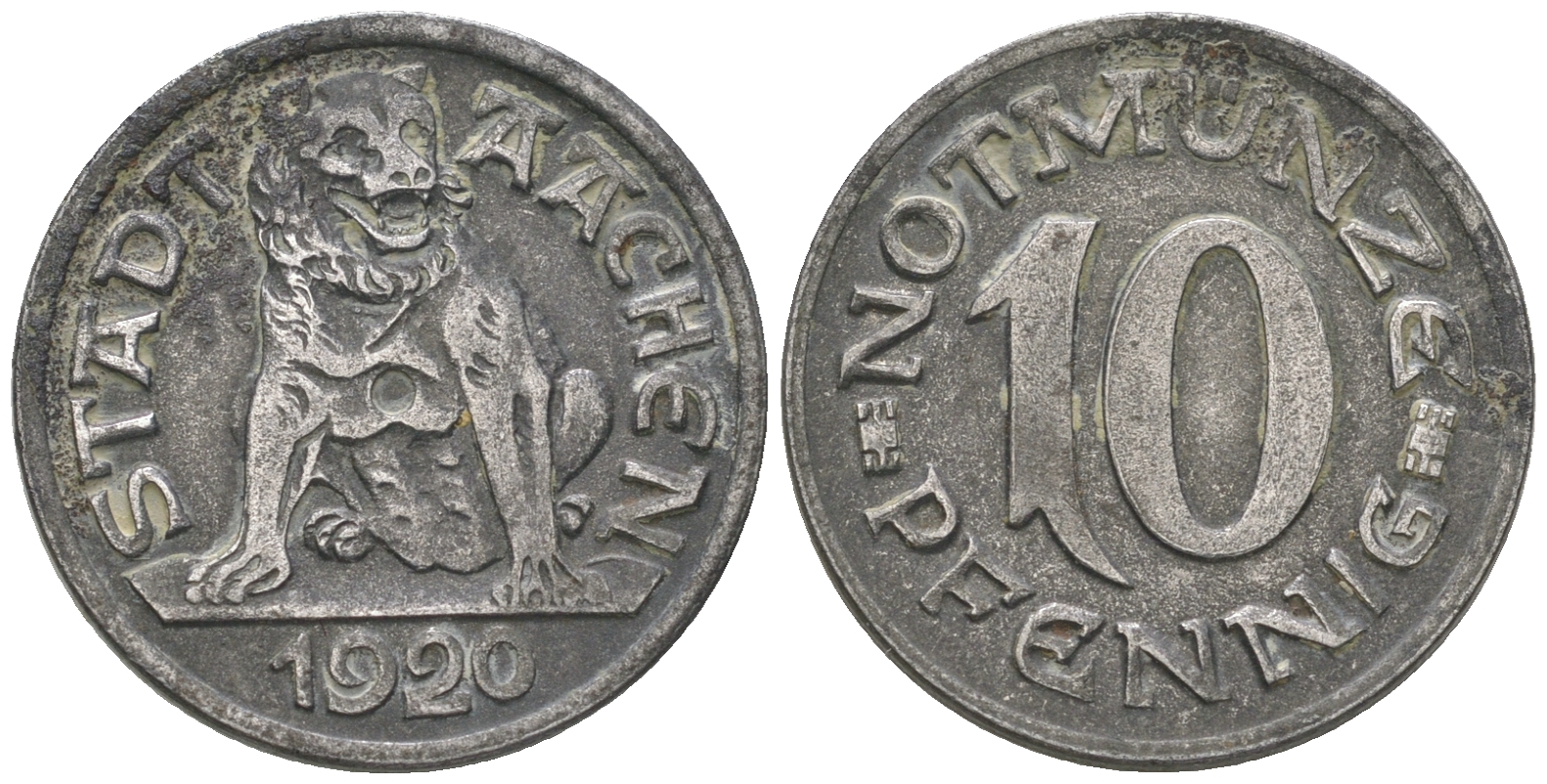 Германия, Ахен 10 пфеннигов 1920 нотгельд, земля Северный Рейн-Вестфалия Funck 1.1 железо 4385-622