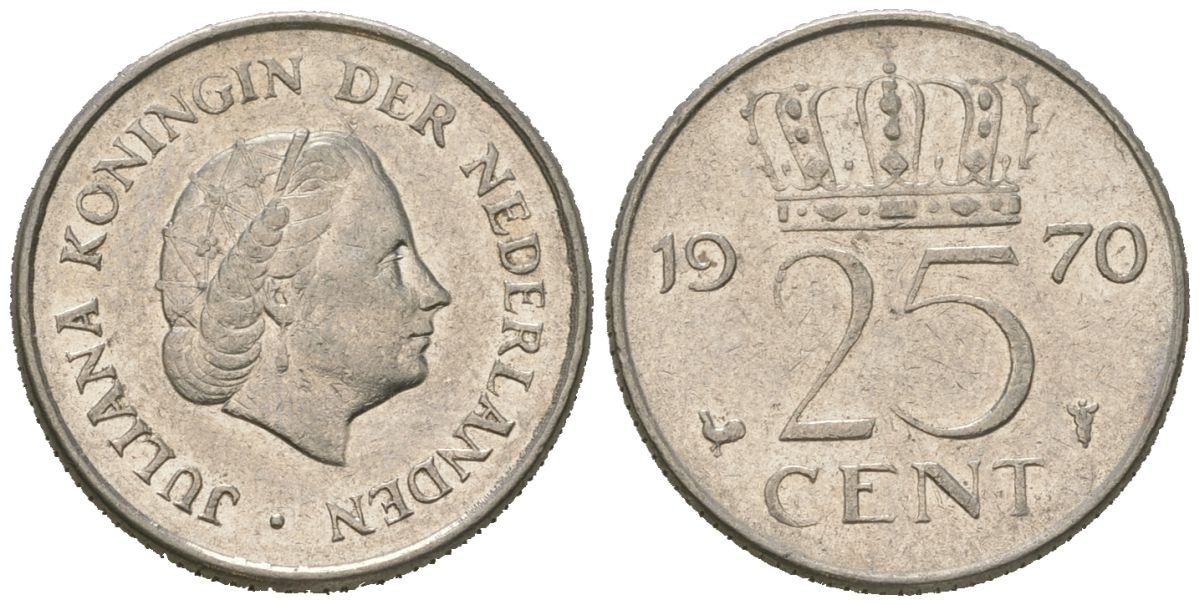 Нидерланды 25 центов 1970 KM 183 никель 4618-361