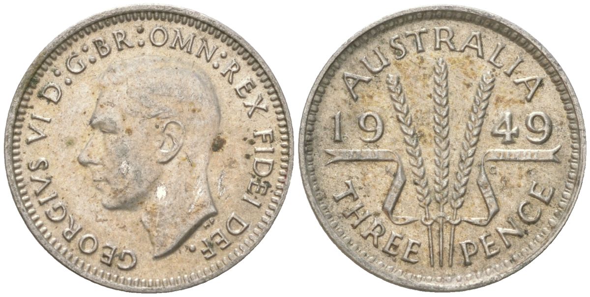 Австралия 3 пенса 1949 Георг V (1936-1952) KM 44 серебро 4621-1211