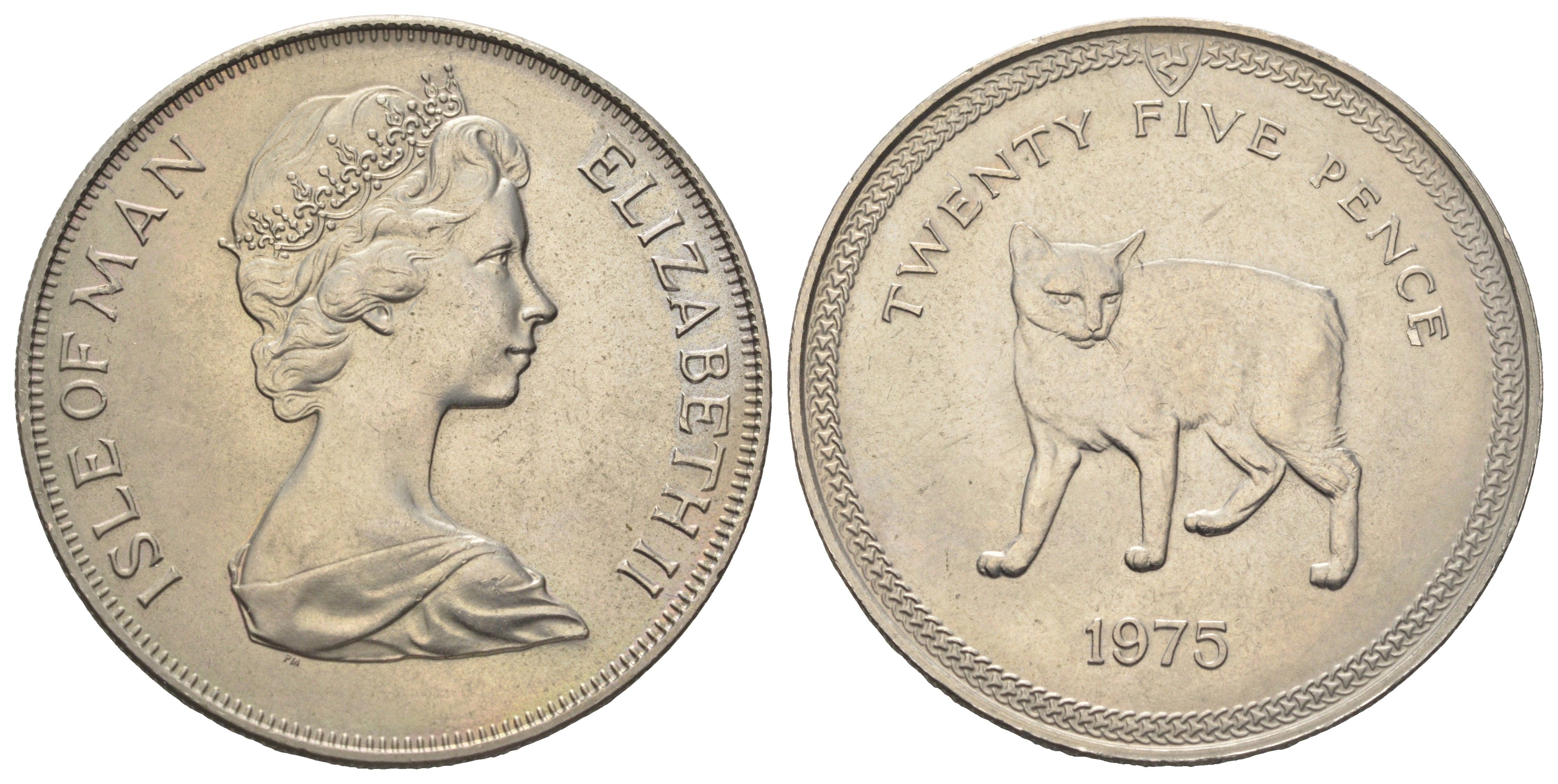 Остров Мэн 25 пенсов 1975 Мэнкская кошка KM 31 медно-никель BU 1087-8-13