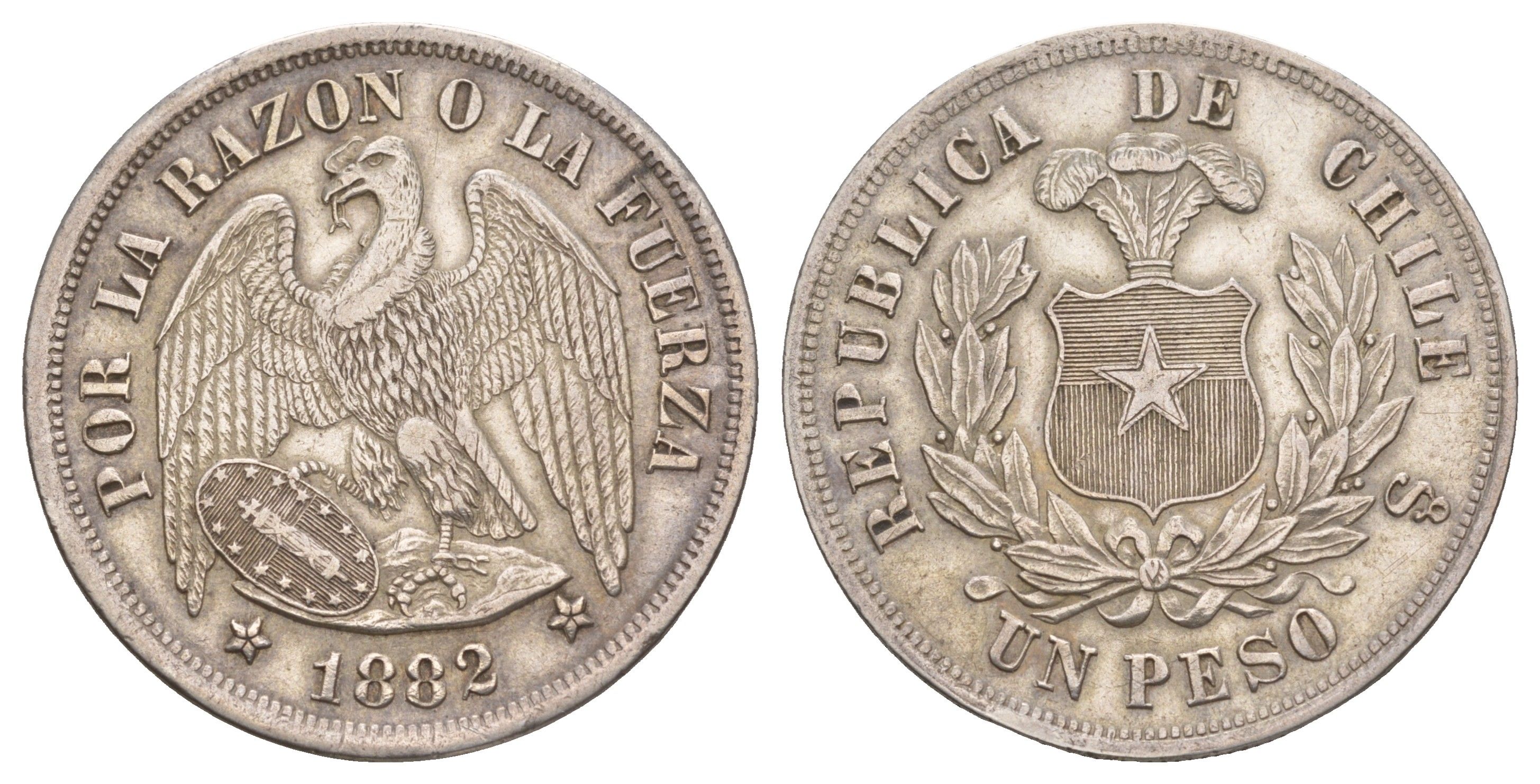 Чили 1 песо 1882 KM 142.1 серебро 1517-1023