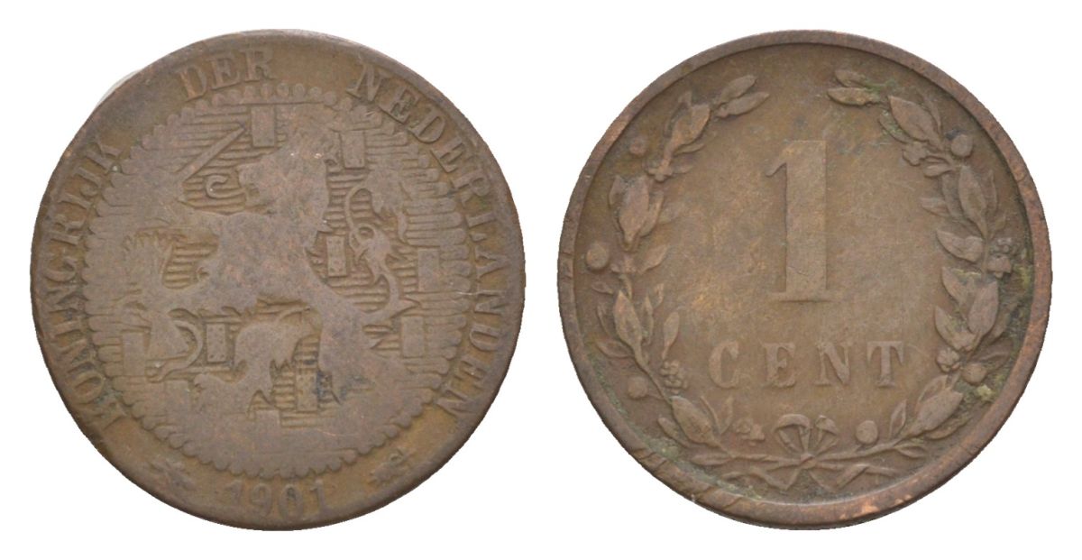 Нидерланды 1 цент 1901 Вильгельмина (1890-1948) KM 131 бронза 73-126