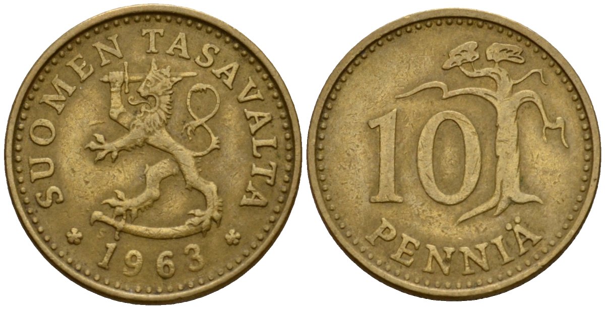 Финляндия 10 пенни 1963 KM 46 алюминиевая бронза 4602-264