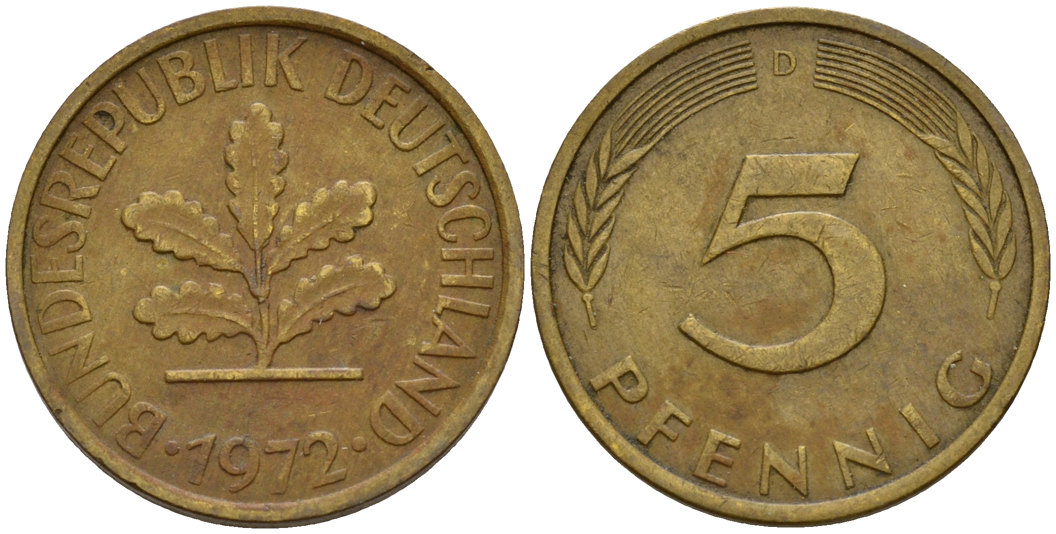 ФРГ 5 пфеннигов 1972 D J.382, KM 107 сталь плакированная латунью    4598-953