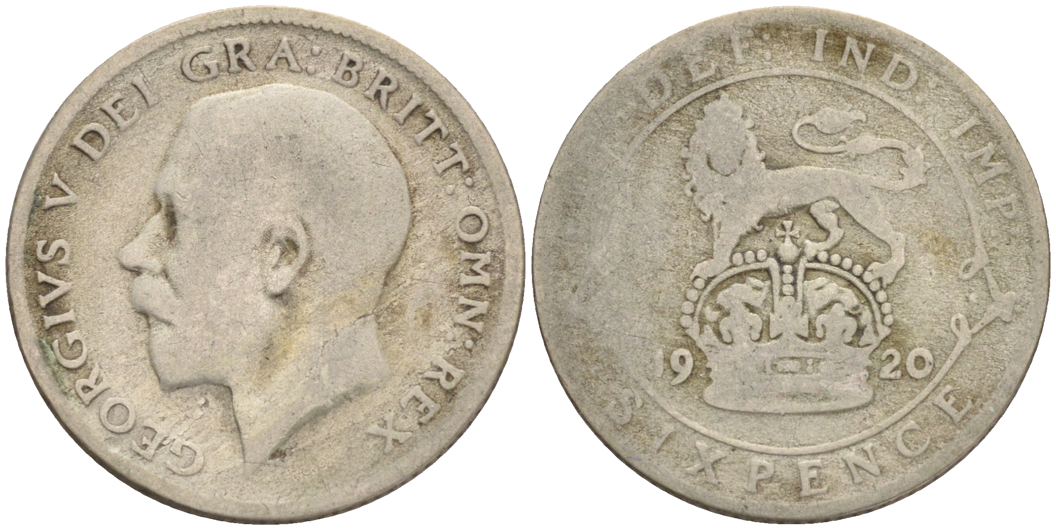 Великобритания 6 пенсов 1920 Георг V (1910-1936), пограничный год KM 815 или 815a.1, Spink 4014 или 4024 серебро серебро 4539-135 75-1068