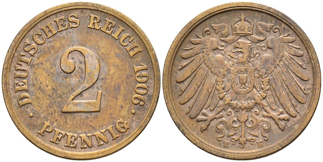 ГЕРМАНИЯ 2 ПФЕННИГА 1906 E KM 16, Jager 11, Weege 4 медь 4546-634