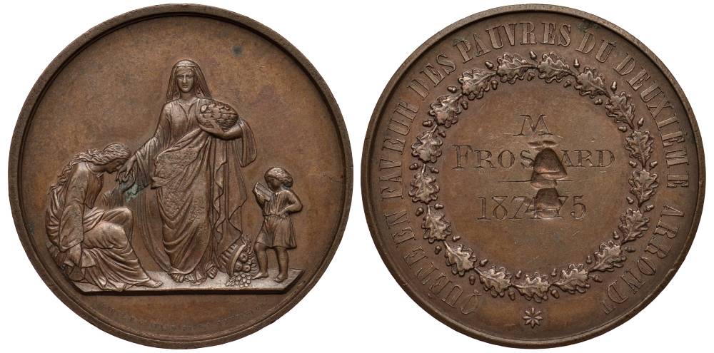 Франция медаль 1874/75 за помощь бедным второго округа диаметр 41,5 мм. бронза 1091-1-33