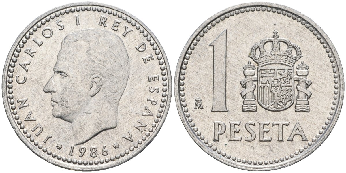 Испания 1 песета 1986 M, Хуан Карлос I (1975-2014) KM 821 алюминий 4402-247