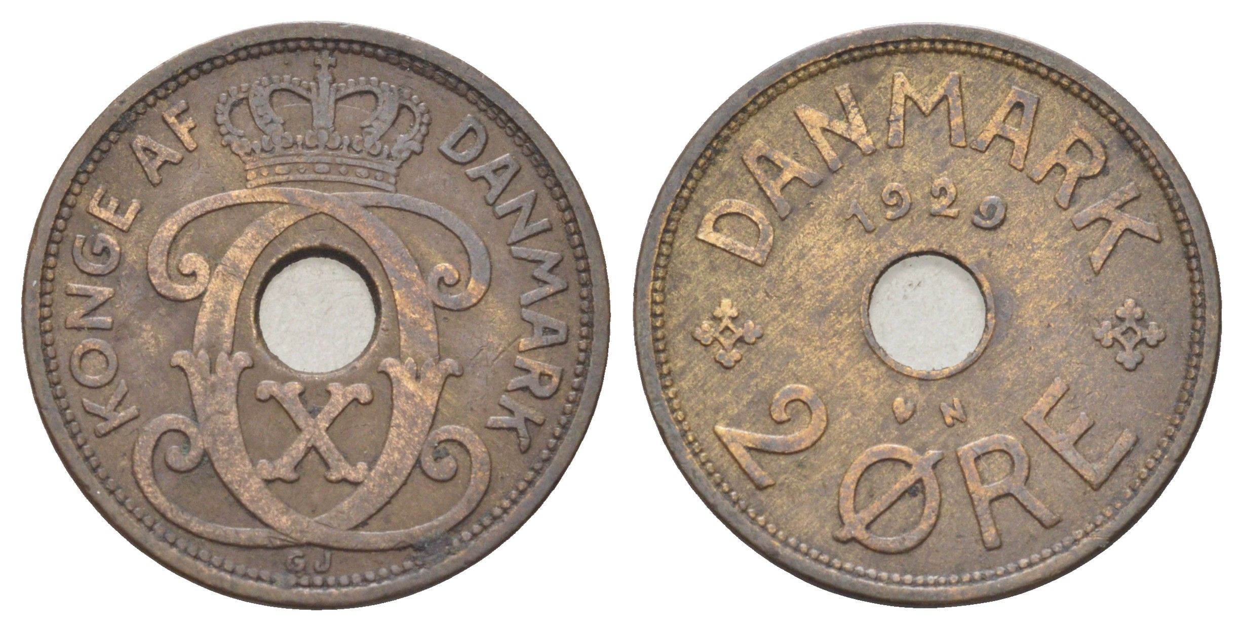 Дания 2 эре 1929 N, Кристиан X (1912-1947) KM 827 бронза 4701-725