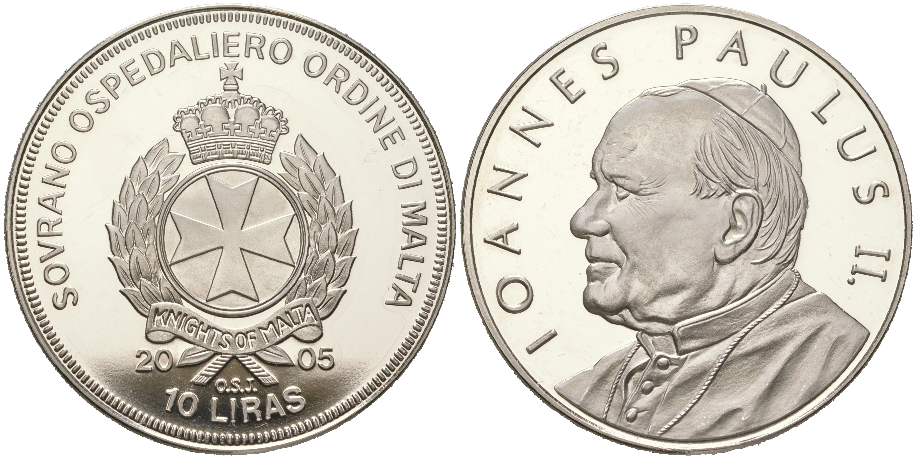 Мальтийский орден 10 лир 2005 Иоанн Павел II, портрет  медно-никель  PROOF  11-236-33