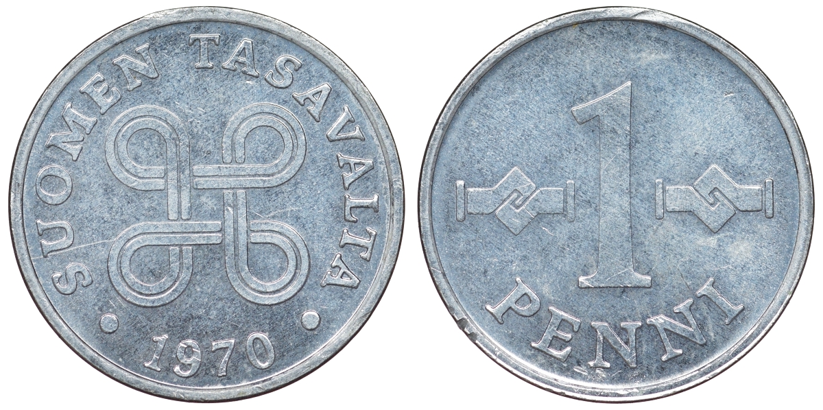 Финляндия 1 пенни 1970 KM 44а алюминий 71-1033