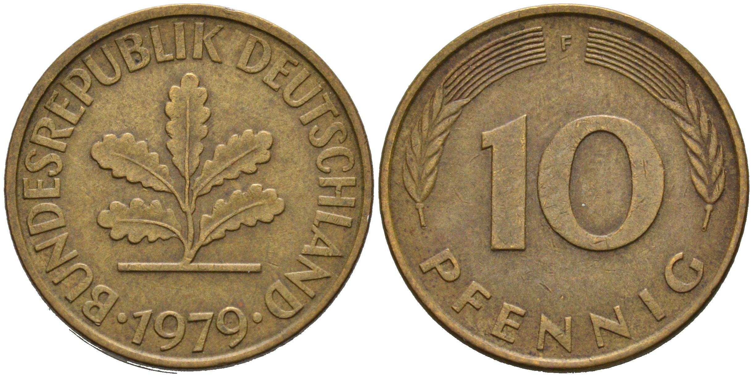 ФРГ 10 ПФЕННИГОВ 1979 F KM 108, J. 383 сталь плакированная латунью 75-645