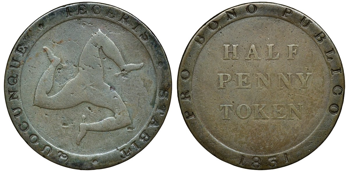 Остров Мэн 1/2 пенни 1831 KM Tn21 медь 4132-1135