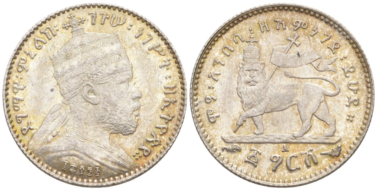 Эфиопия 1 гирш 1903-1928 ЕЕ 1895, А, Менелик II (1889-1913) KM 12 серебро аUNC 1523-723