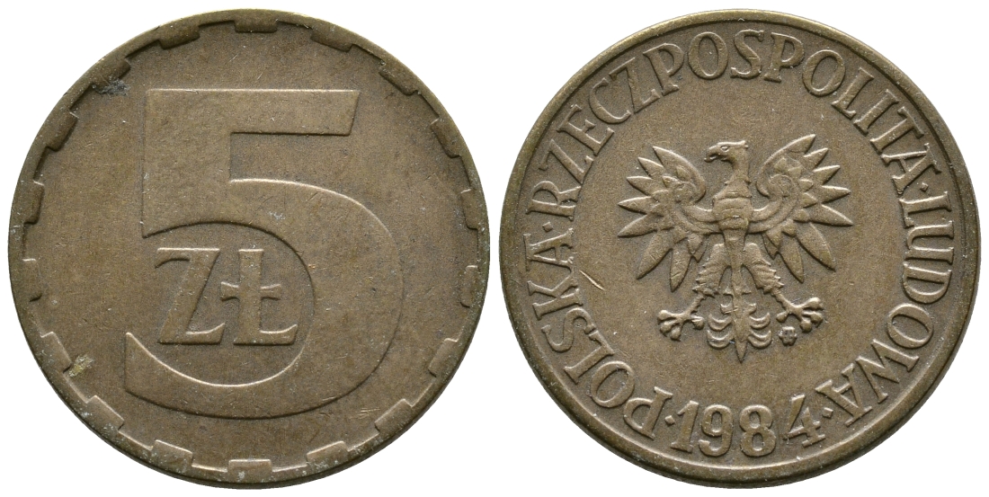Польша 5 злотых 1984 MW KM 81.1, Parchimowicz 221i латунь 4610-936