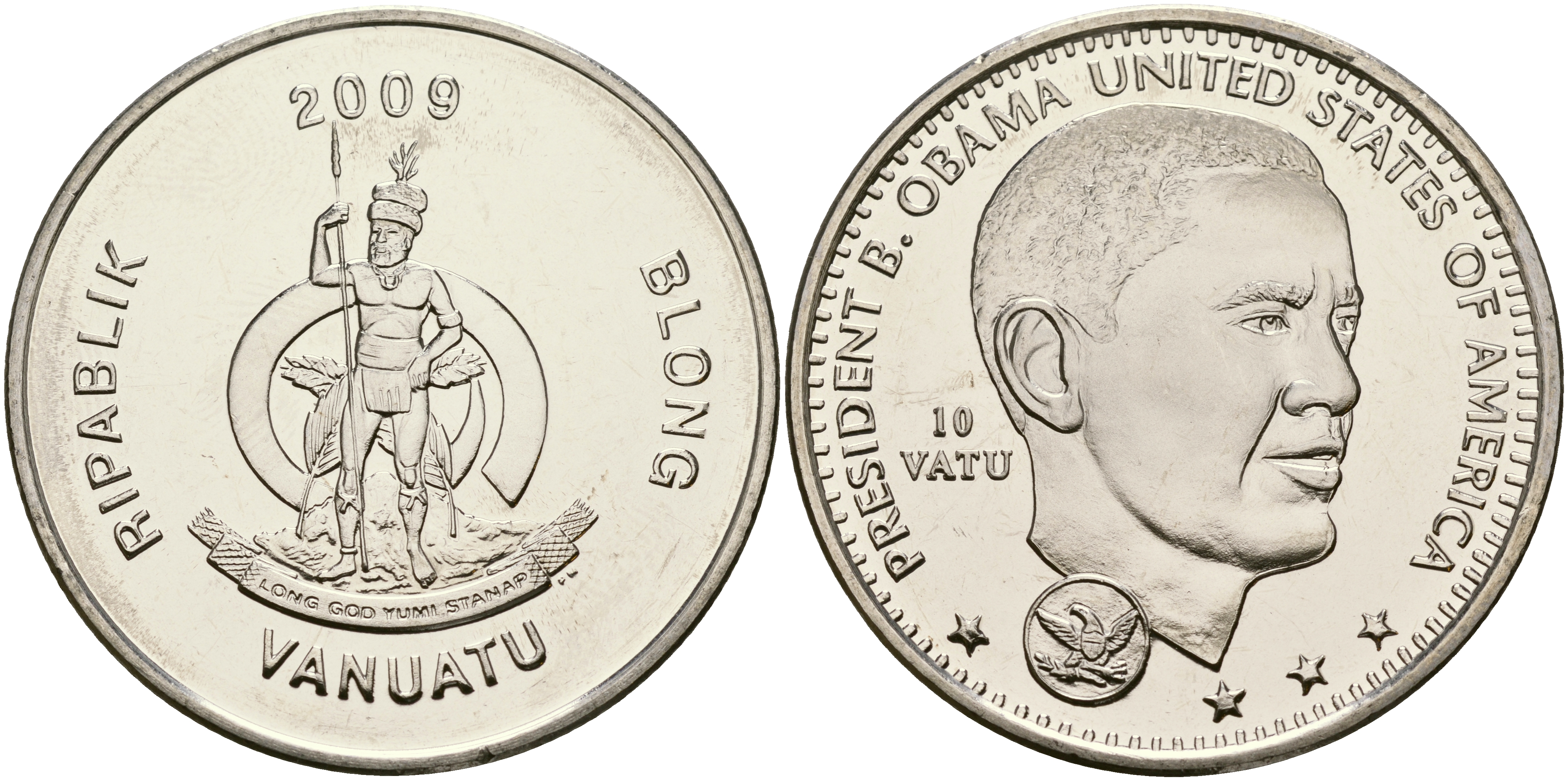 Вануату 10 вату 2009 президент Обама KM 51 медно-никель UNC 118-322