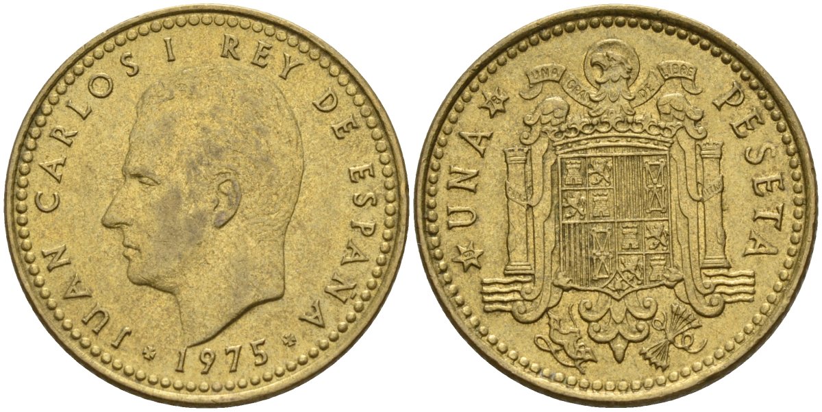 Испания 1 песета 1975 (76) Хуан Карлос I (1975 - 2014) KM 806 алюминиевая бронза 4155-423