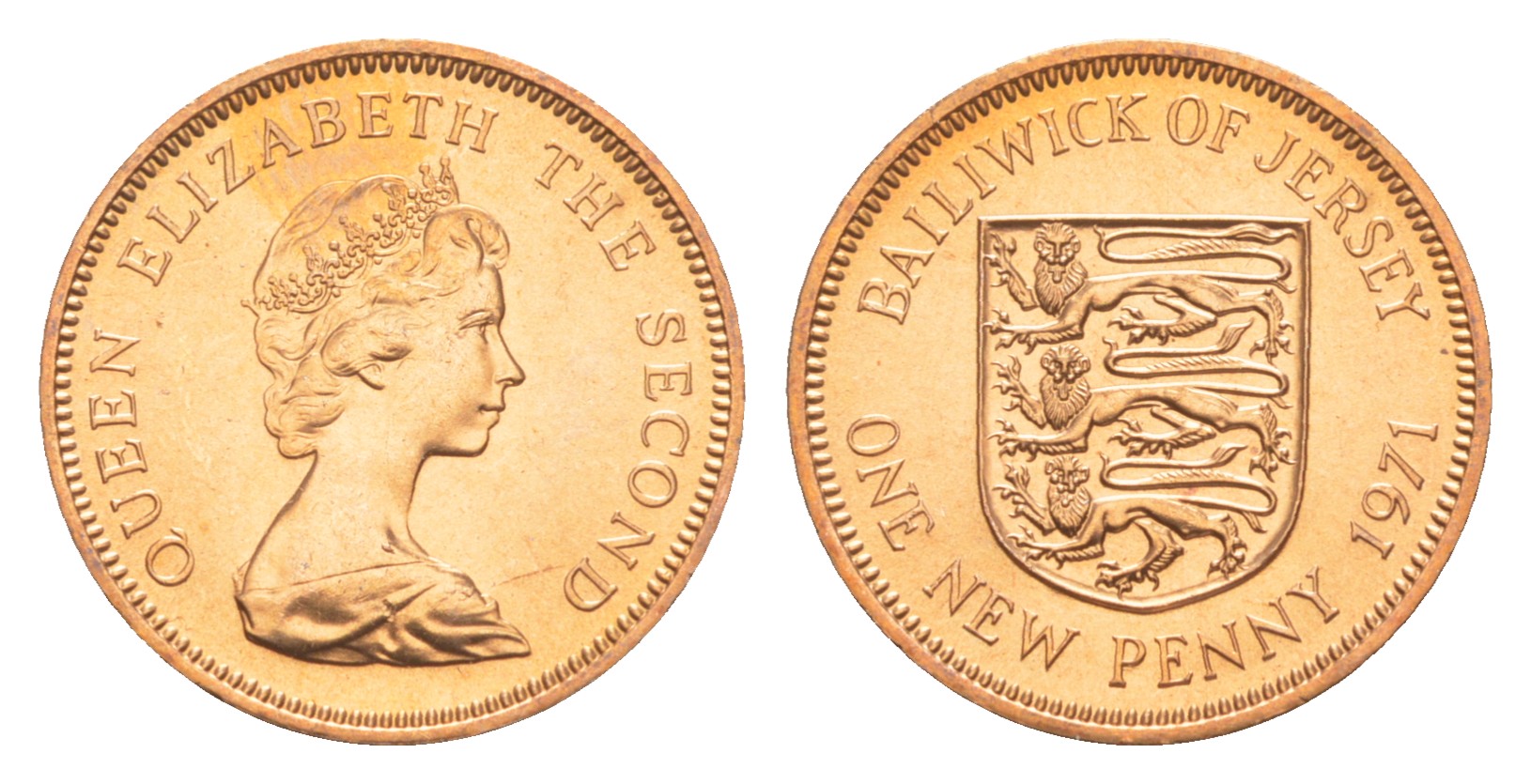 Джерси 1 новый пенни 1971 Елизавета II (1952-2022), герб KM 30 бронза UNC M68-20