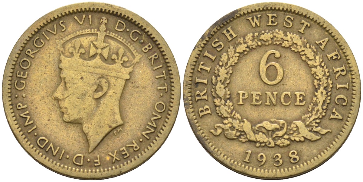 Британская Западная Африка 6 пенсов 1938 Георг VI (1936-1952) KM 22 никель-латунь 4588-661