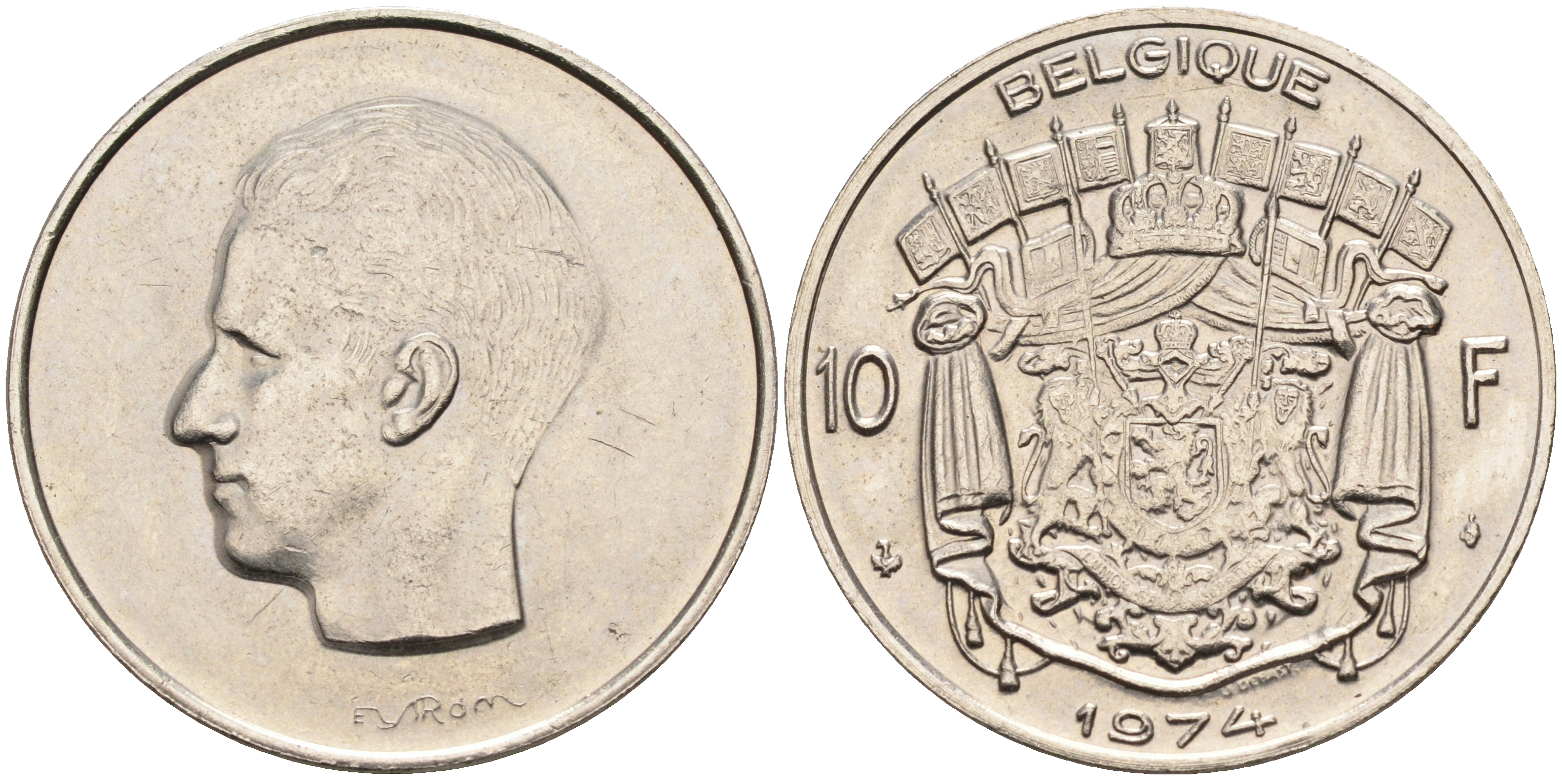 Бельгия 10 франков 1974 Belgique, Бодуэн I (1951-1993) KM 155.1 никель    4595-557