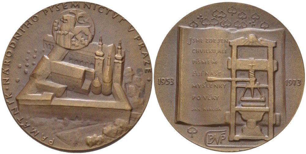ЧЕХОСЛОВАКИЯ МЕДАЛЬ 1973 20 ЛЕТ СО ДНЯ ОСНОВАНИЯ МУЗЕЯ НАЦИОНАЛЬНОЙ ПИСЬМЕННОСТИ В СТРАГОВСКОМ МОНАСТЫРЕ, В ПРАГЕ (1953-1973), ДИАМЕТР 35 ММ. томпак 4184-1231