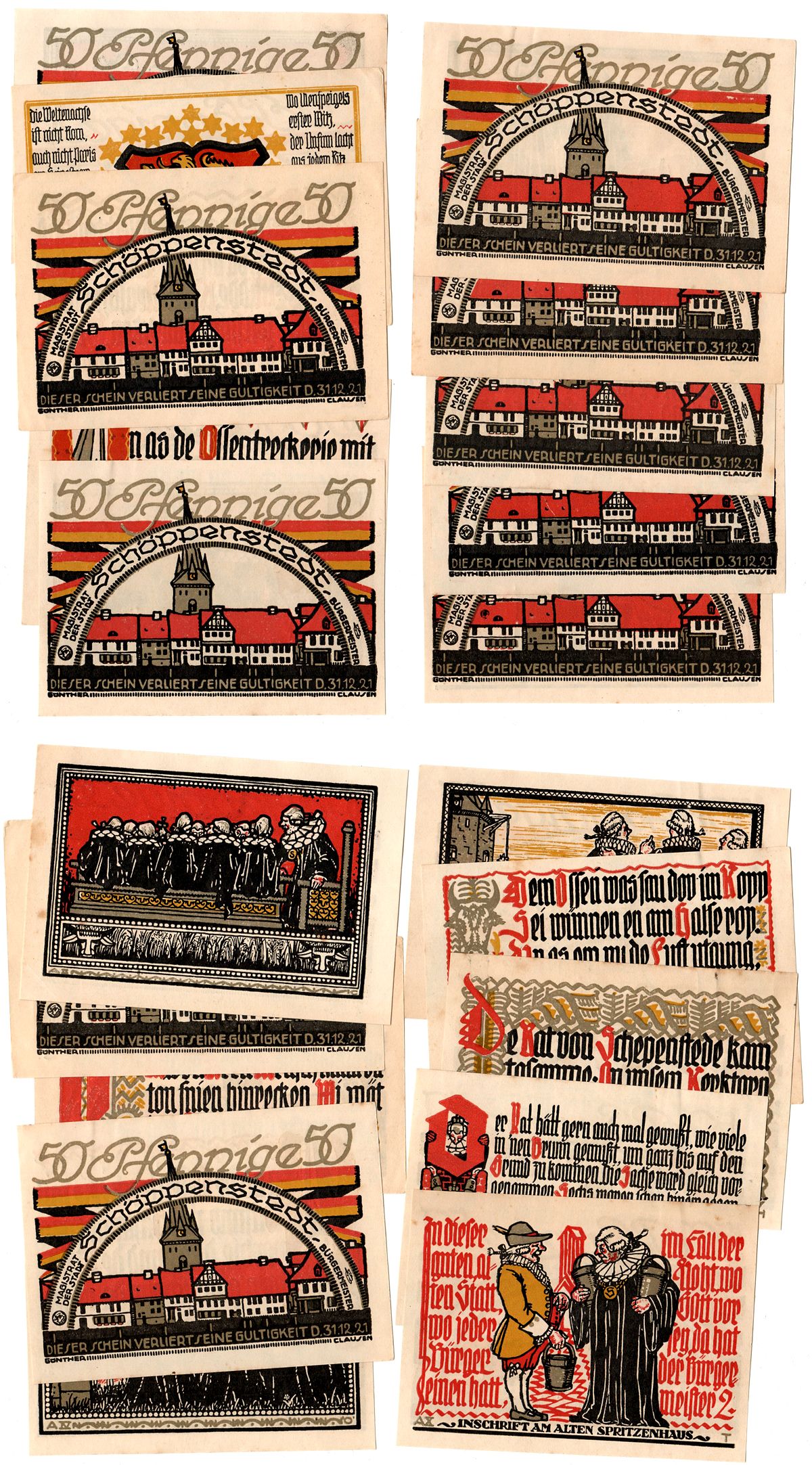 Шёппенштедт (Брауншвейг) полный набор из 10 нотгельдов (50 пфеннигов) 1921 Mehl Grabowski 1199.1a бумага UNC (пресс) 7556-60-1-2