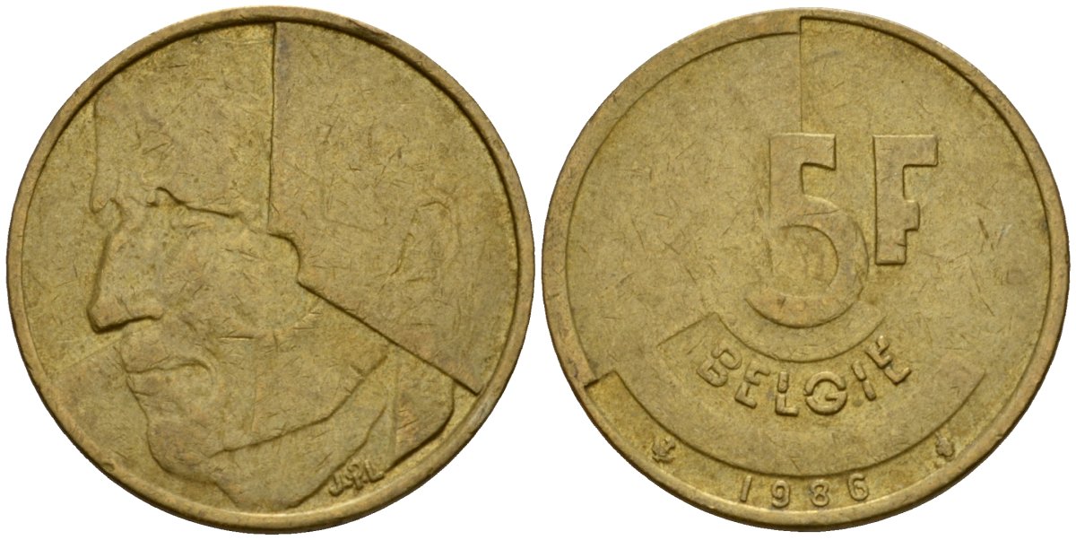 Бельгия 5 франков 1986 Belgie, Бодуэн I (1951-1993) KM 164 алюминиевая бронза 4601-253