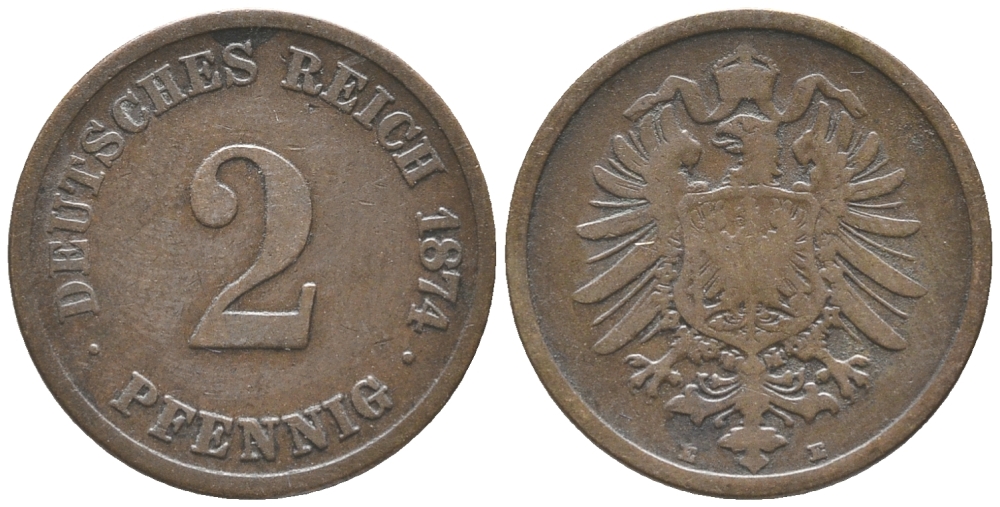 ГЕРМАНИЯ 2 ПФЕННИГА 1874 Е, СТАРОГЕРБОВКА KM 2, J. 2 медь 100-914
