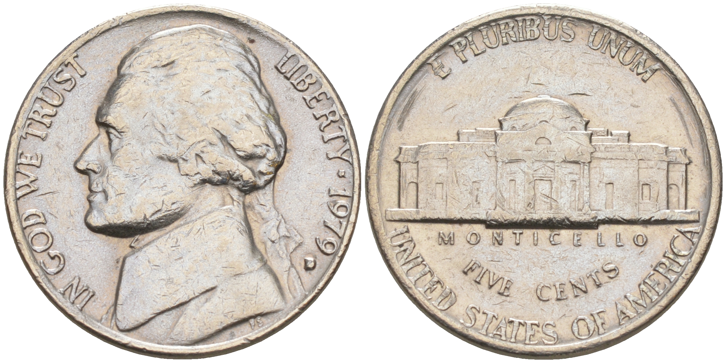 США 5 ЦЕНТОВ 1979 D ДЖЕФФЕРСОН KM A192 медно-никель 190-127