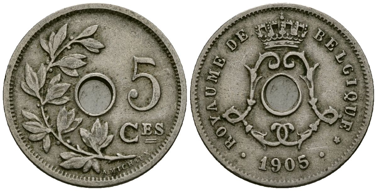 Бельгия 5 сантимов 1905 Belgique KM 54 медно-никель 4173-363