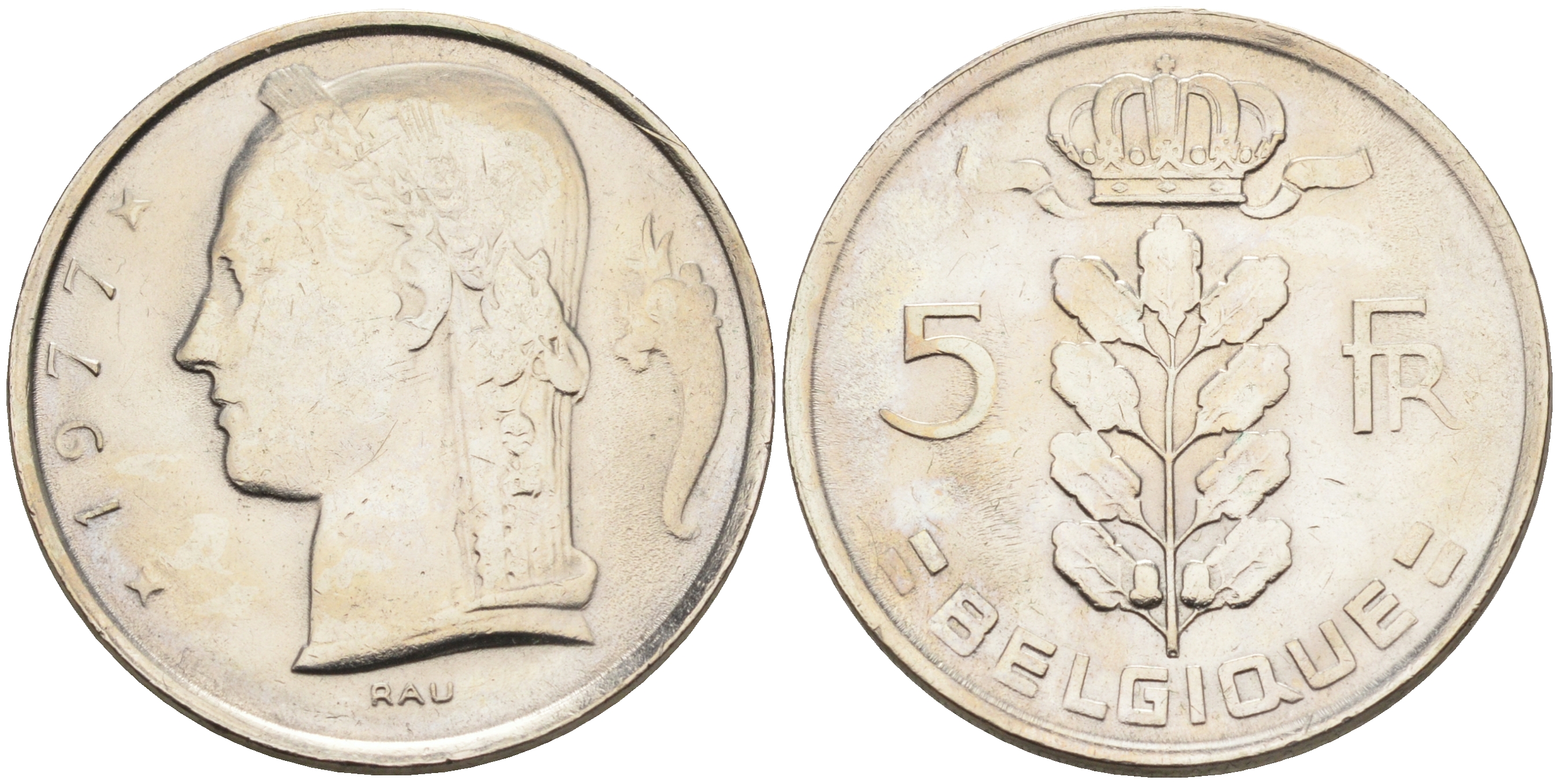 Бельгия 5 франков 1977 Belgique KM 134.1 медно-никель  UNC  4592-1226