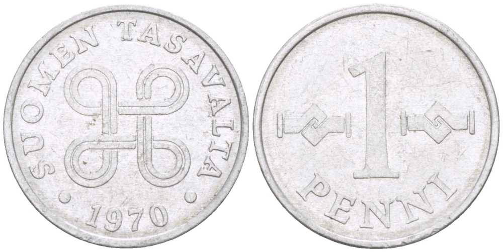 Финляндия 1 пенни 1970 KM 44а алюминий 214-564