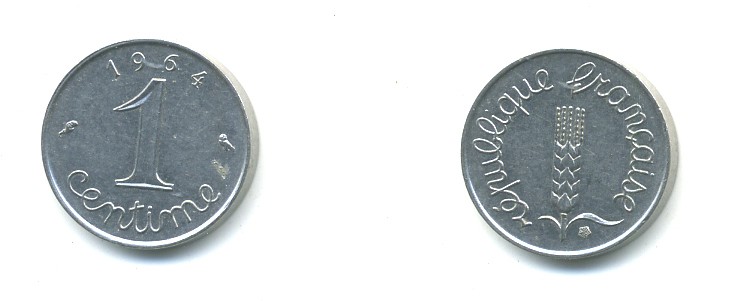 ФРАНЦИЯ 1 САНТИМ 1964 KM 928 хромированная сталь 84-1516