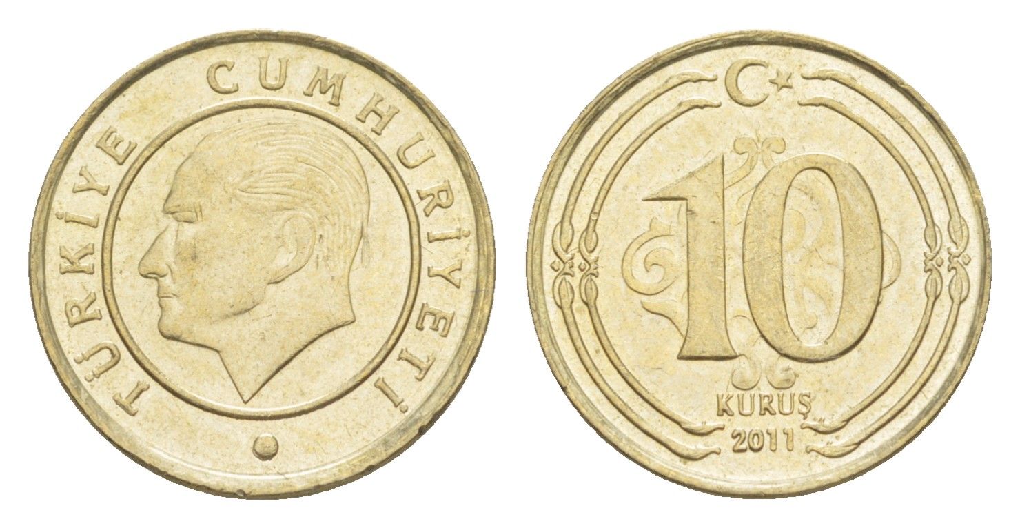 Турция 10 курушей 2011 Кемаль Ататюрк KM 1241 медь цинк никель 4647-615