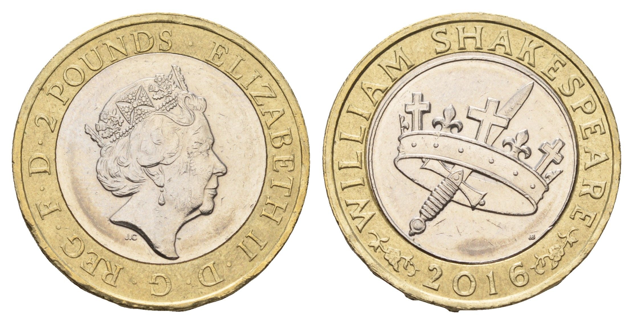 Великобритания 2 фунта 2016 400 лет со дня смерти Уильяма Шекспира. История KM 1384 биметалл UNC 4120-625